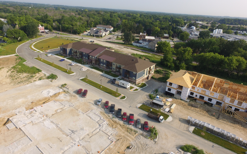 birds eye view of saxony apartments being built