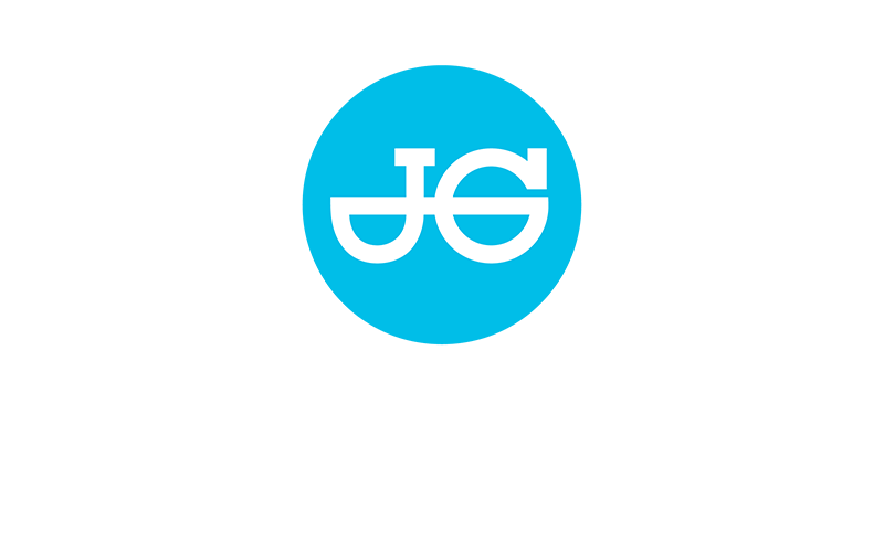 John Guest logo white text on blue background.