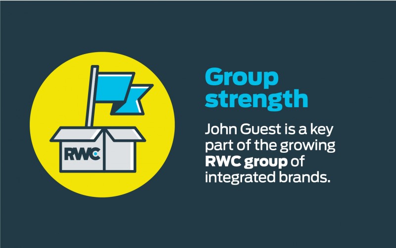 Image of an RWC branded box with a blue flag