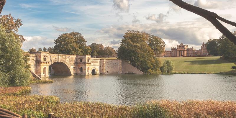 blenheim palace estate river view with bridge
