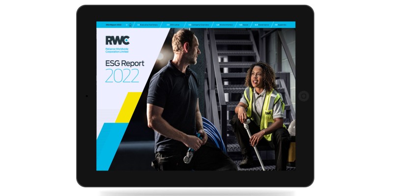ESG Report 2022 on an iPad.